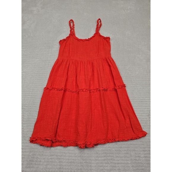 Easel Dress Womens Small Red Orange Tiered Ruffled Hem - Picture 1 of 7